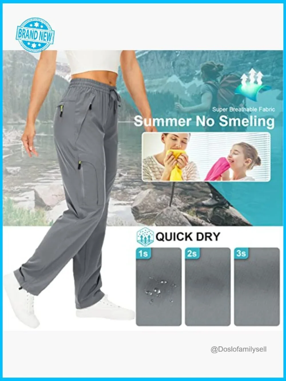 Hiking Cargo Pants Quick Dry UPF 50 Lightweight Travel Golf with Zipper Pockets